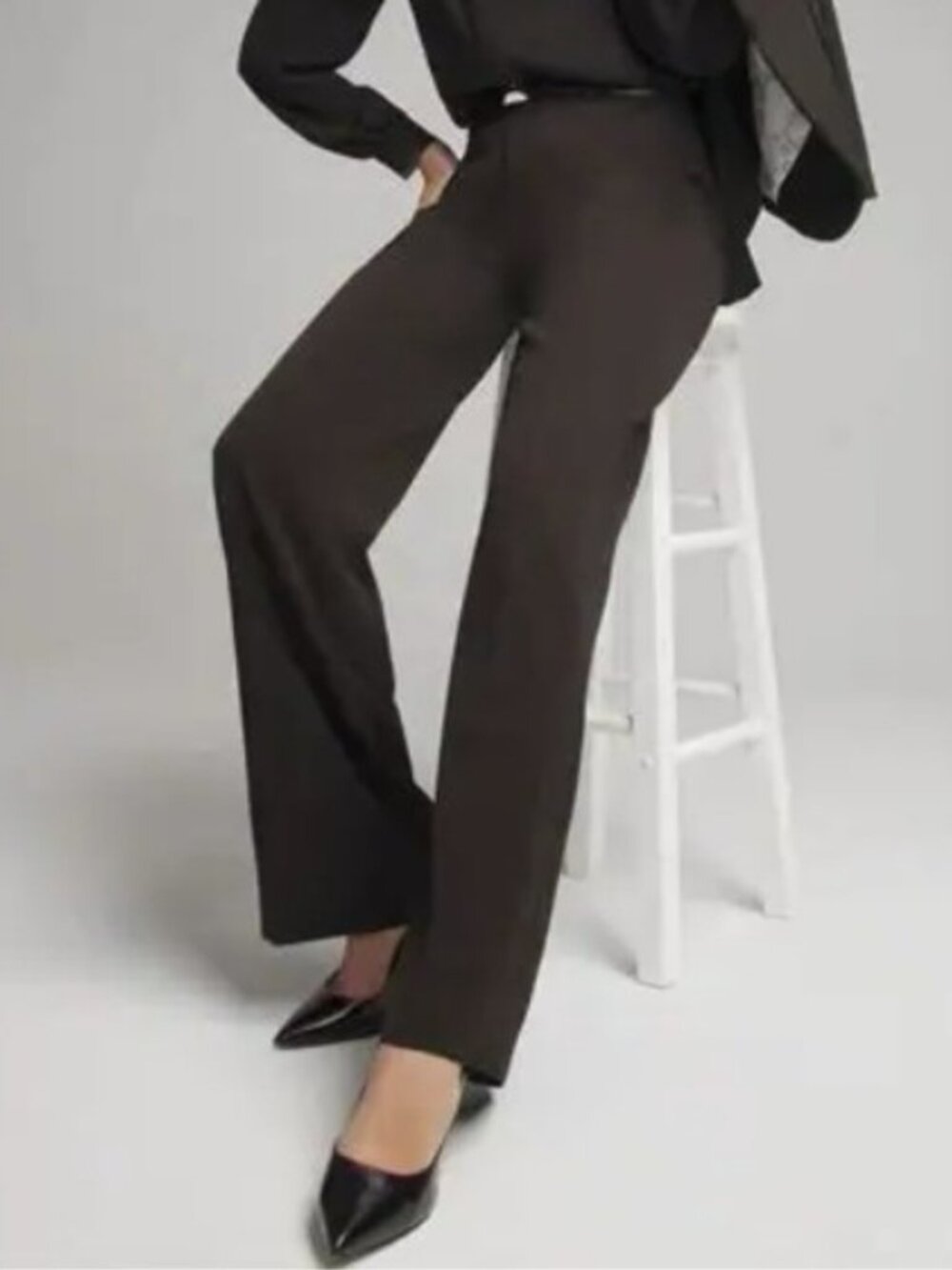 WHBM NWT Luna High-Rise Wide Leg Trouser Dress Pants Black Size 2L Long